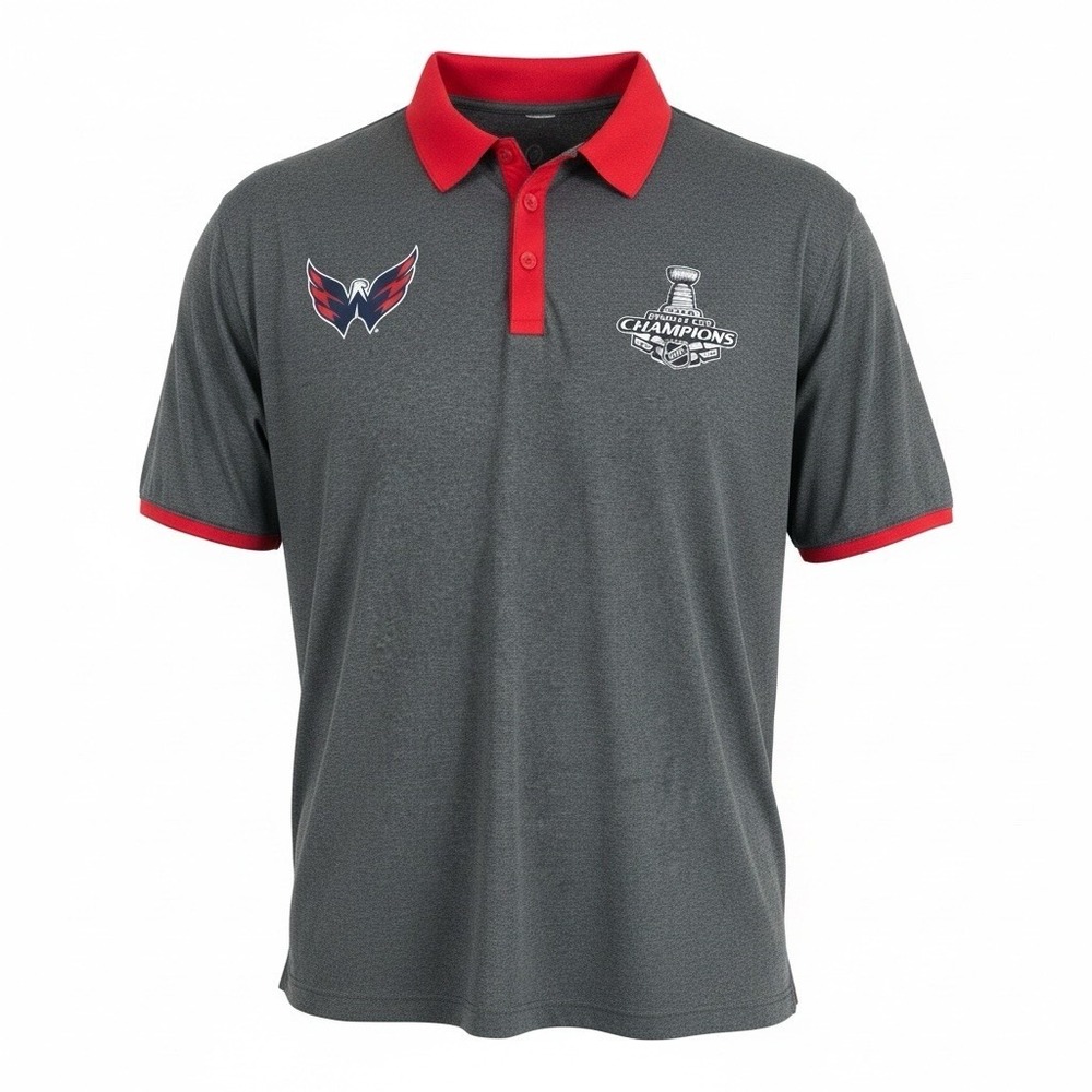 Fanatics Washington Capitals 2018 Stanley Cup Champions Mens XL Polo Shirt Gray